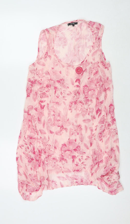 Izabel Womens Pink Floral Viscose Tunic Tank Size S Round Neck
