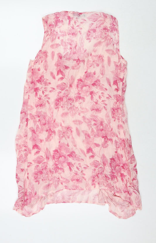 Izabel Womens Pink Floral Viscose Tunic Tank Size S Round Neck