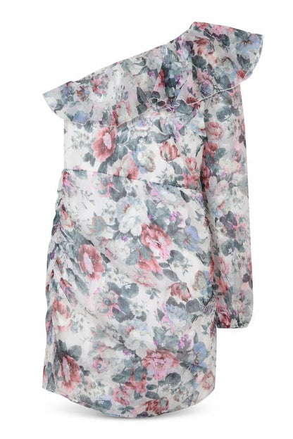 Quiz Womens Multicoloured Floral Polyester Bodycon Size 14 One Shoulder Zip