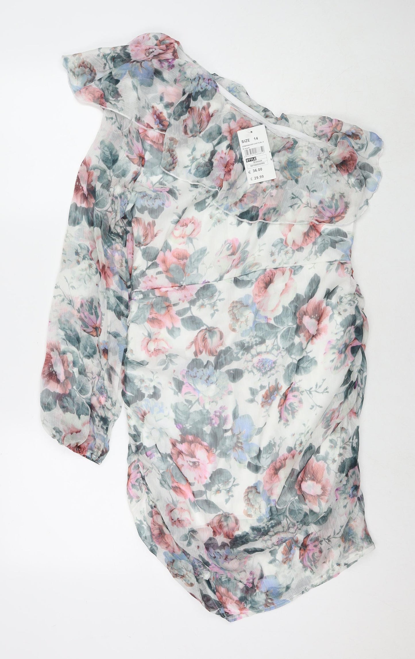 Quiz Womens Multicoloured Floral Polyester Bodycon Size 14 One Shoulder Zip