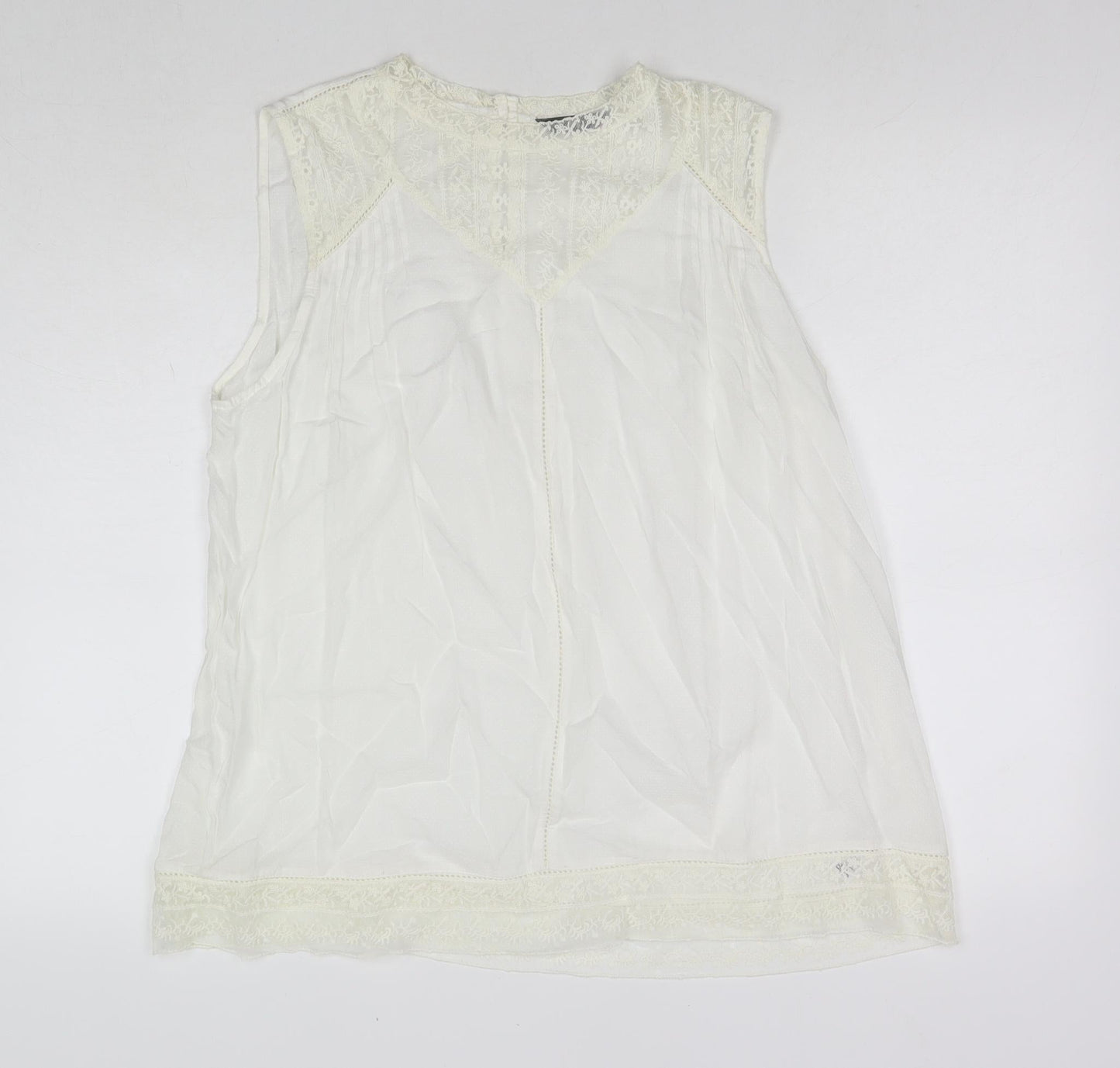 BHS Womens White Viscose Basic Tank Size 16 Round Neck