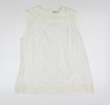 BHS Womens White Viscose Basic Tank Size 16 Round Neck