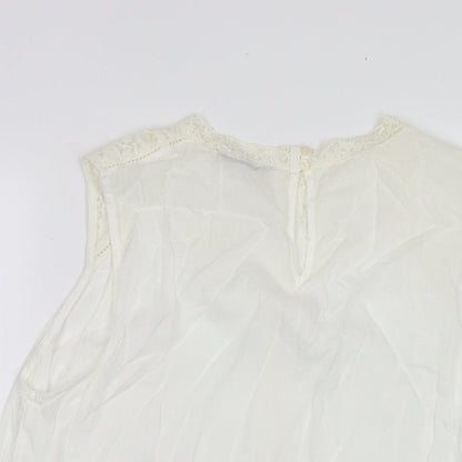 BHS Womens White Viscose Basic Tank Size 16 Round Neck