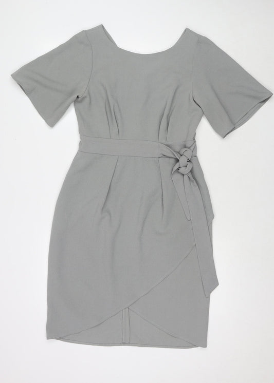 Closet Womens Grey Polyester A-Line Size 12 Round Neck Zip