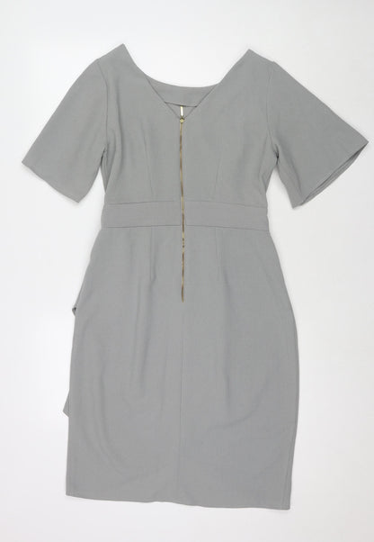 Closet Womens Grey Polyester A-Line Size 12 Round Neck Zip