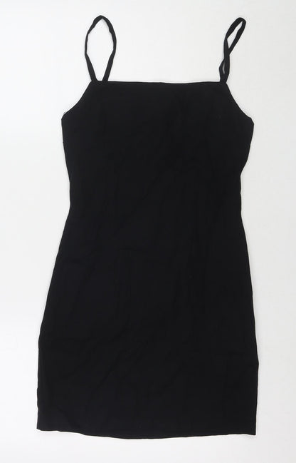 Zara Womens Black Cotton Mini Size S Square Neck Zip