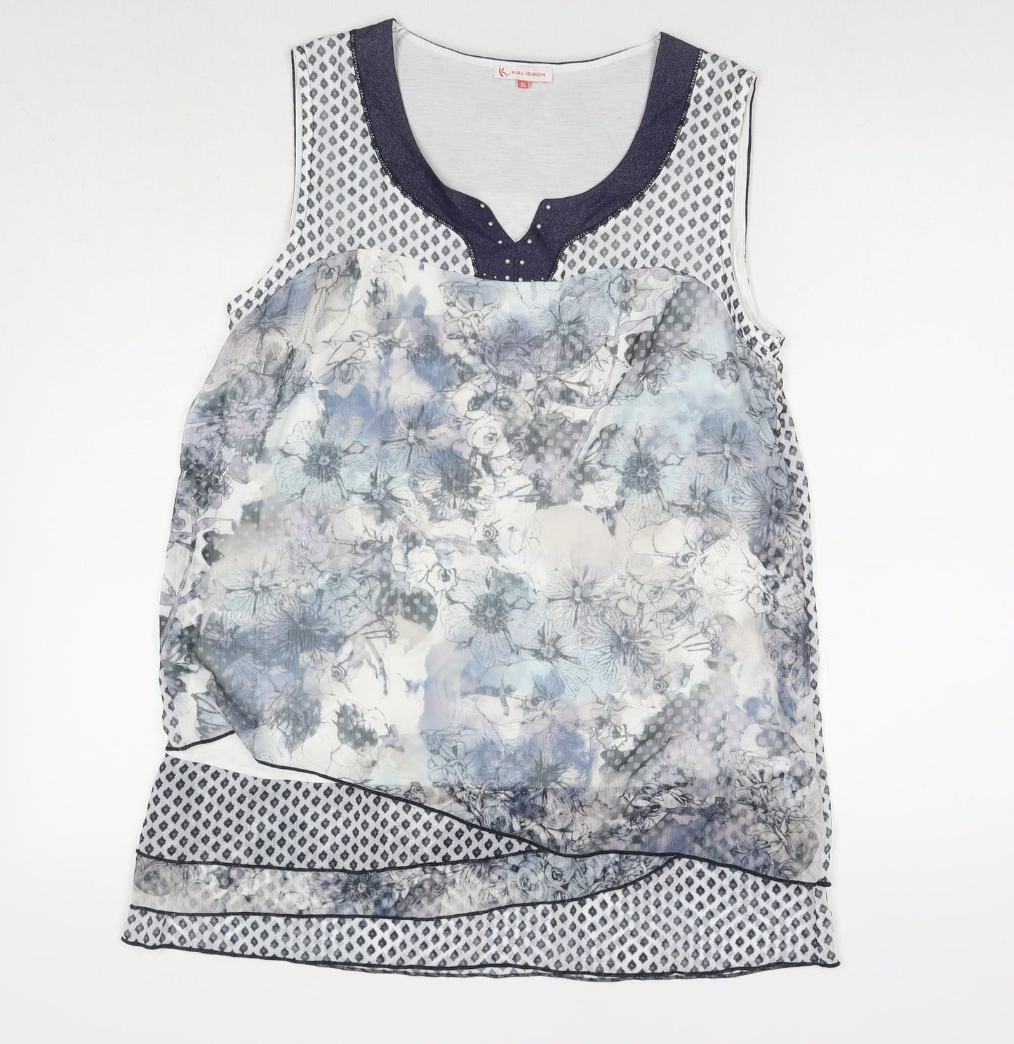 Kalisson Womens Multicoloured Geometric Polyester Basic Tank Size XL Round Neck