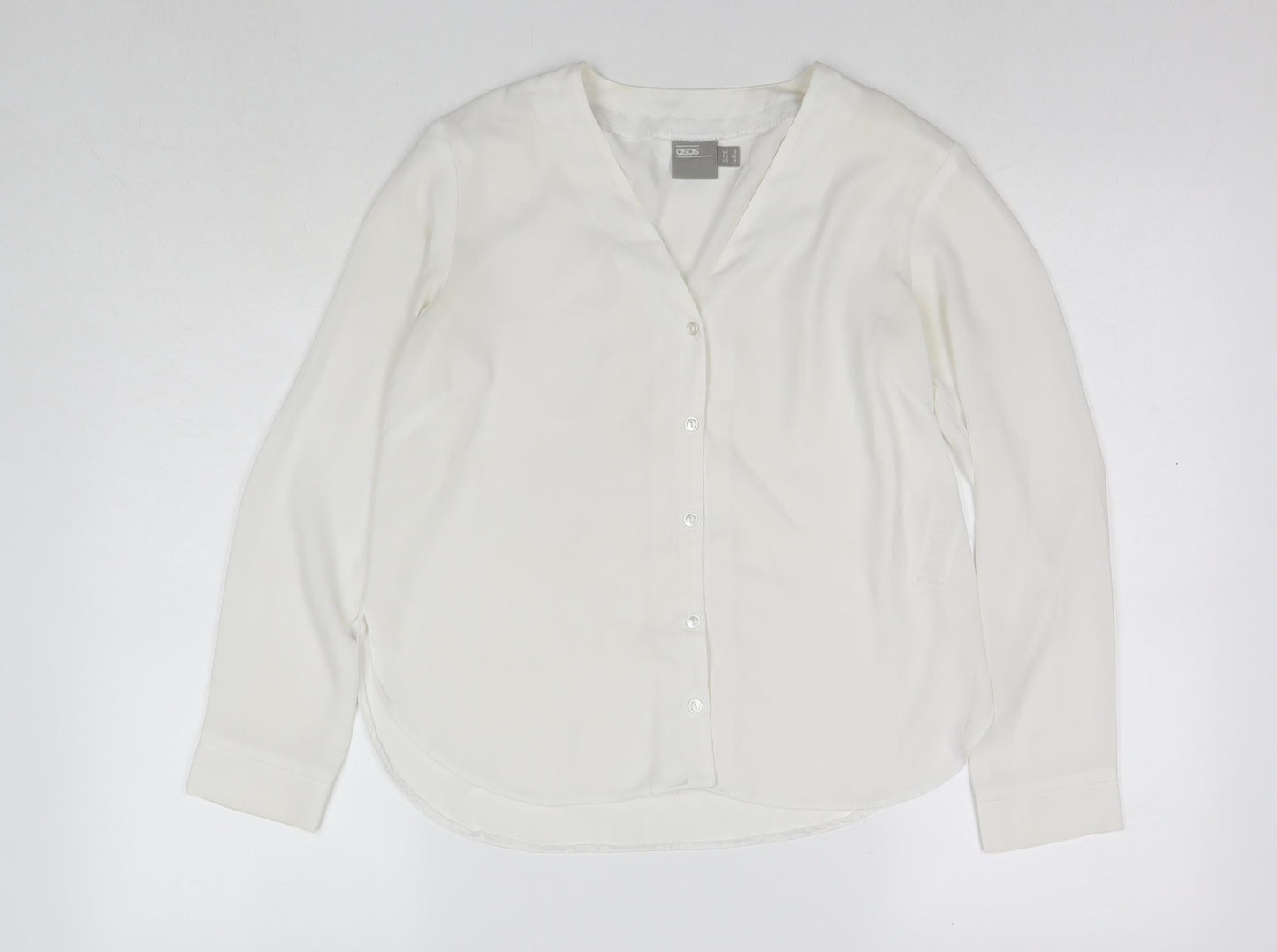 ASOS Womens White Polyester Basic Button-Up Size 8 V-Neck