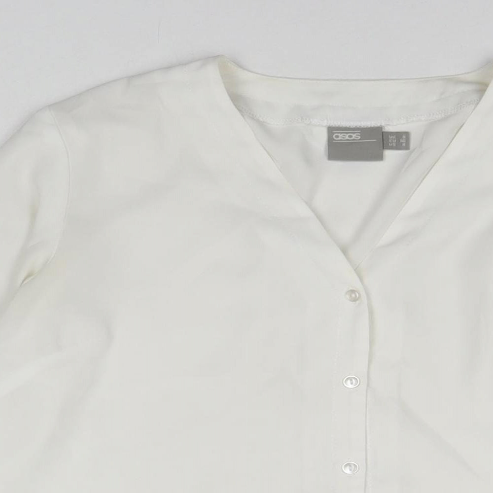 ASOS Womens White Polyester Basic Button-Up Size 8 V-Neck