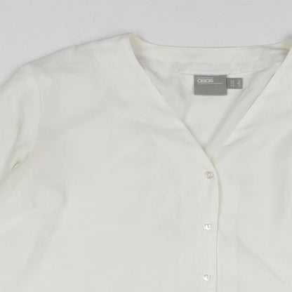 ASOS Womens White Polyester Basic Button-Up Size 8 V-Neck