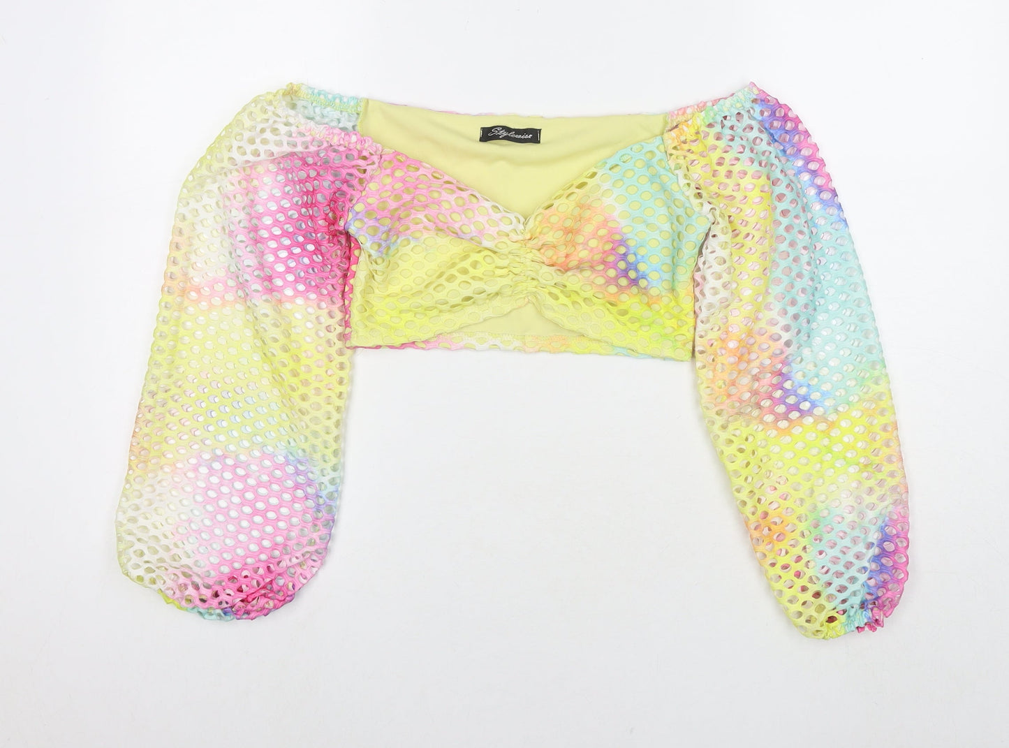 Stylewise Womens Multicoloured Colourblock Polyester Cropped T-Shirt Size S Off the Shoulder - Cut Out Detail Size S/M
