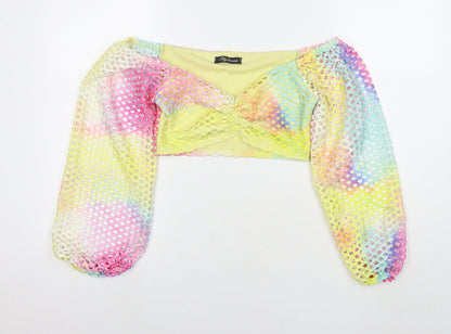 Stylewise Womens Multicoloured Colourblock Polyester Cropped T-Shirt Size S Off the Shoulder - Cut Out Detail Size S/M