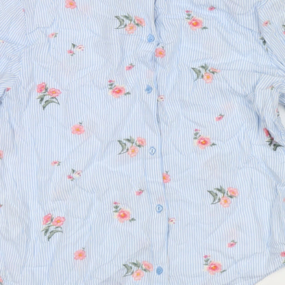 Divided by H&M Womens Blue Striped Viscose Basic Button-Up Size 8 Round Neck - Flowers