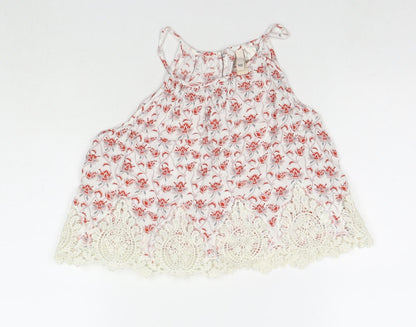 Divided by H&M Womens White Floral Viscose Basic Tank Size 10 Round Neck