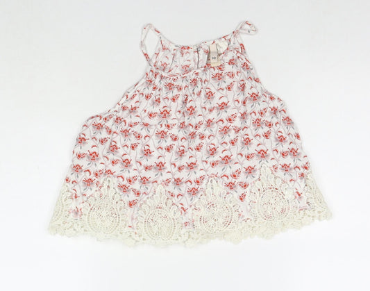 Divided by H&M Womens White Floral Viscose Basic Tank Size 10 Round Neck