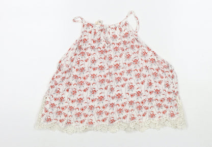 Divided by H&M Womens White Floral Viscose Basic Tank Size 10 Round Neck