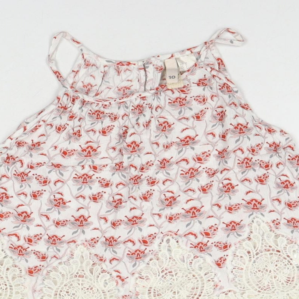 Divided by H&M Womens White Floral Viscose Basic Tank Size 10 Round Neck