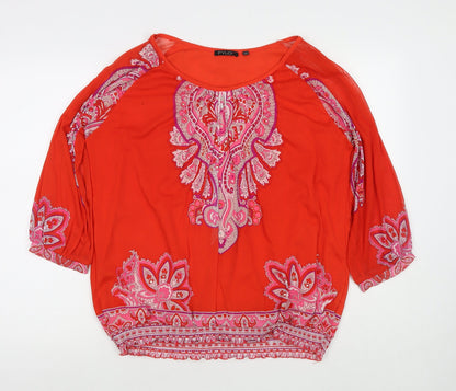 FYLO Womens Red Geometric Polyester Basic Blouse Size XL Round Neck - Embellishment Detail