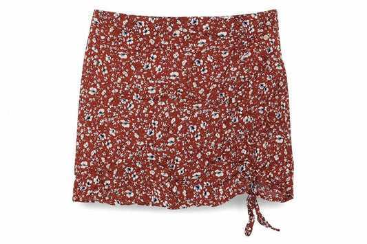 Pacific Republic Womens Brown Floral Polyester Mini Skirt Size M Zip