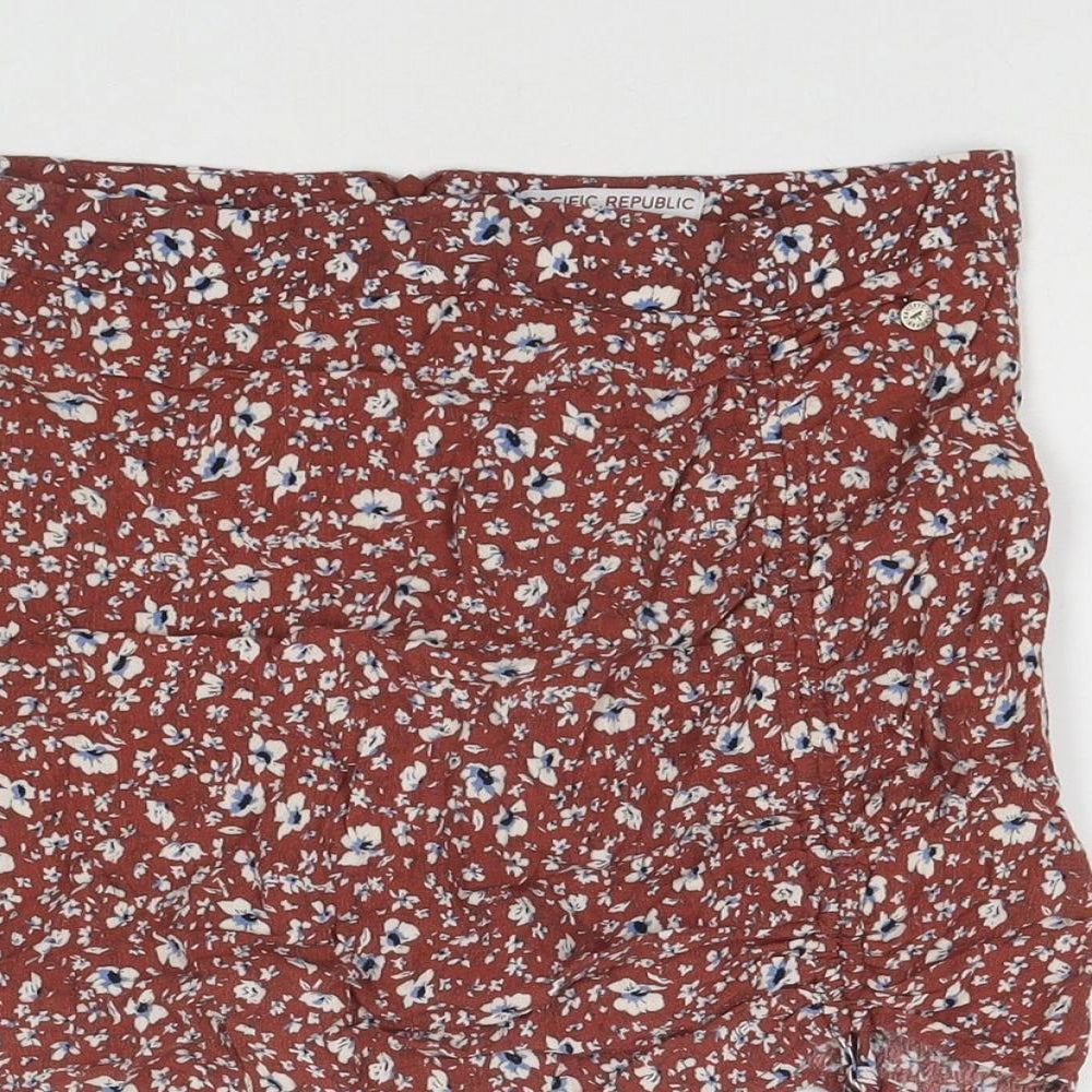 Pacific Republic Womens Brown Floral Polyester Mini Skirt Size M Zip