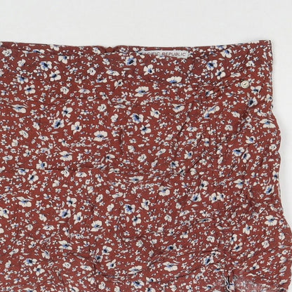 Pacific Republic Womens Brown Floral Polyester Mini Skirt Size M Zip