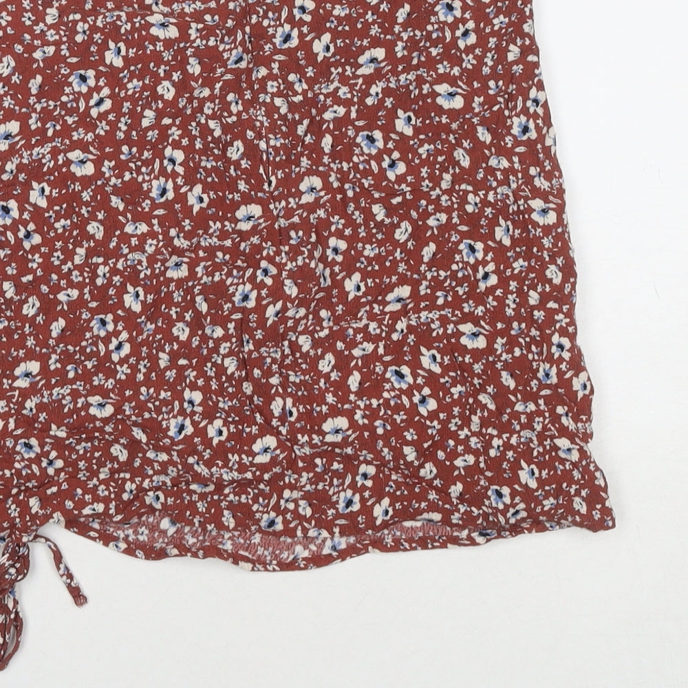 Pacific Republic Womens Brown Floral Polyester Mini Skirt Size M Zip