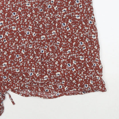 Pacific Republic Womens Brown Floral Polyester Mini Skirt Size M Zip
