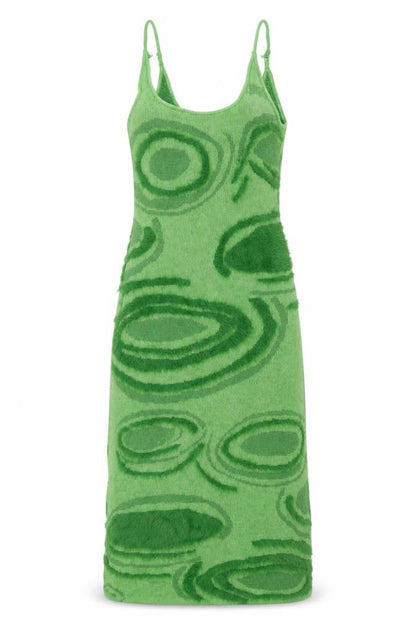 Interdee Womens Green Geometric Polyester Maxi Size M Scoop Neck Pullover