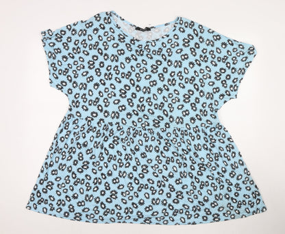 Evans Womens Blue Floral Viscose T-Shirt Dress Size 16 Round Neck Pullover