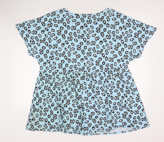 Evans Womens Blue Floral Viscose T-Shirt Dress Size 16 Round Neck Pullover