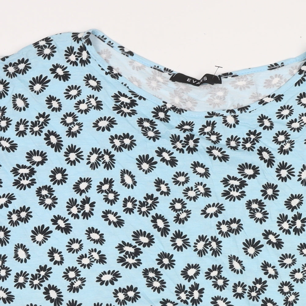 Evans Womens Blue Floral Viscose T-Shirt Dress Size 16 Round Neck Pullover