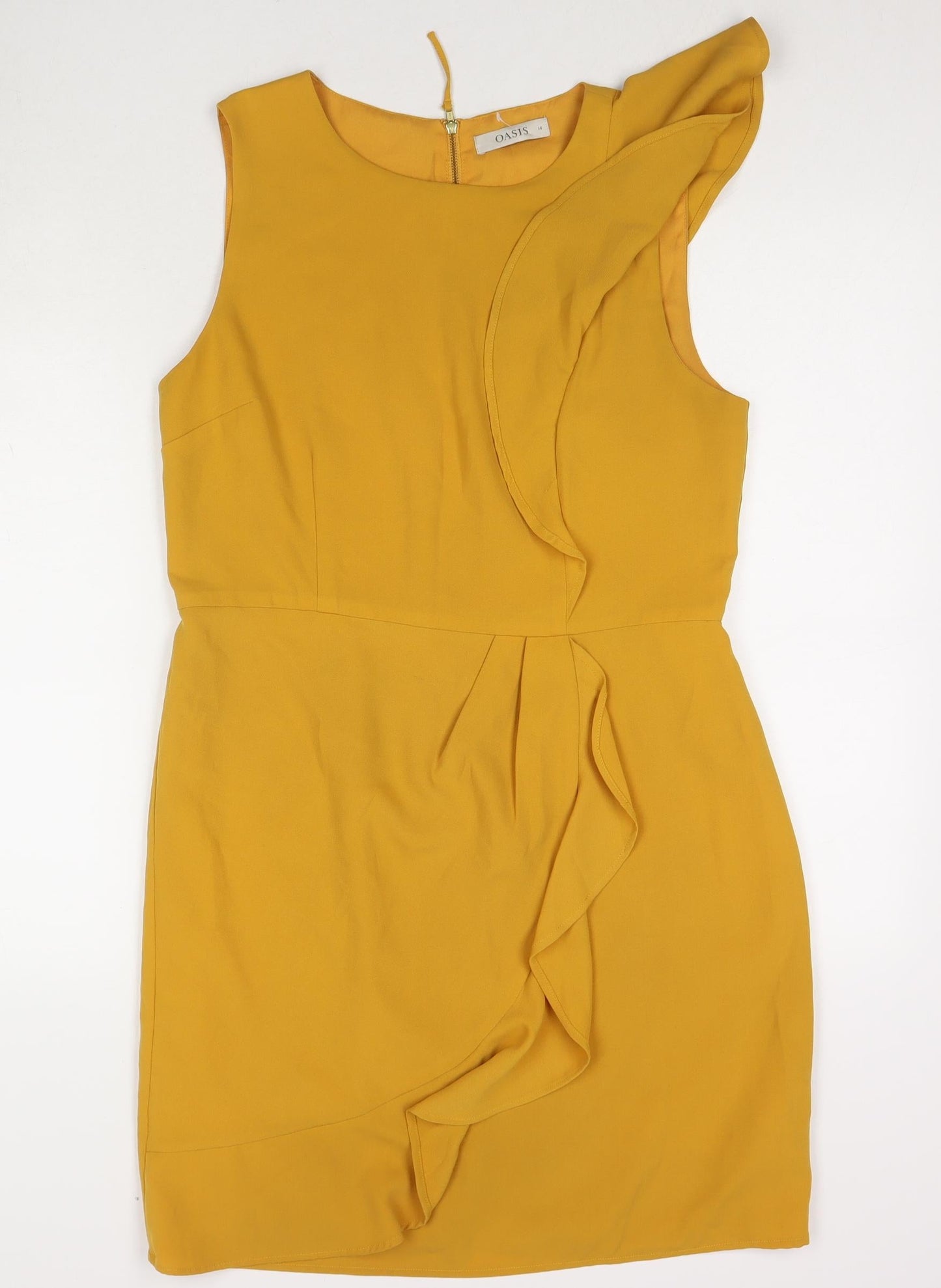 Oasis Womens Yellow Polyester A-Line Size 14 Round Neck Zip