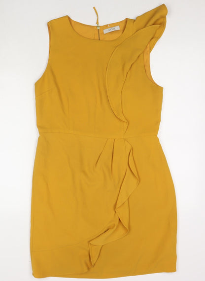 Oasis Womens Yellow Polyester A-Line Size 14 Round Neck Zip