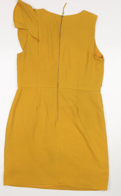 Oasis Womens Yellow Polyester A-Line Size 14 Round Neck Zip
