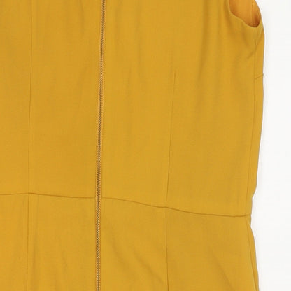 Oasis Womens Yellow Polyester A-Line Size 14 Round Neck Zip