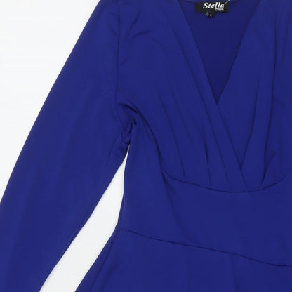Stella Womens Blue Polyester Fit & Flare Size S V-Neck Pullover