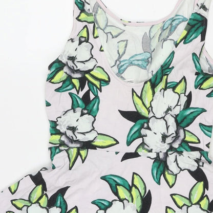 Divided by H&M Womens White Floral Cotton Fit & Flare Size 10 Round Neck Pullover