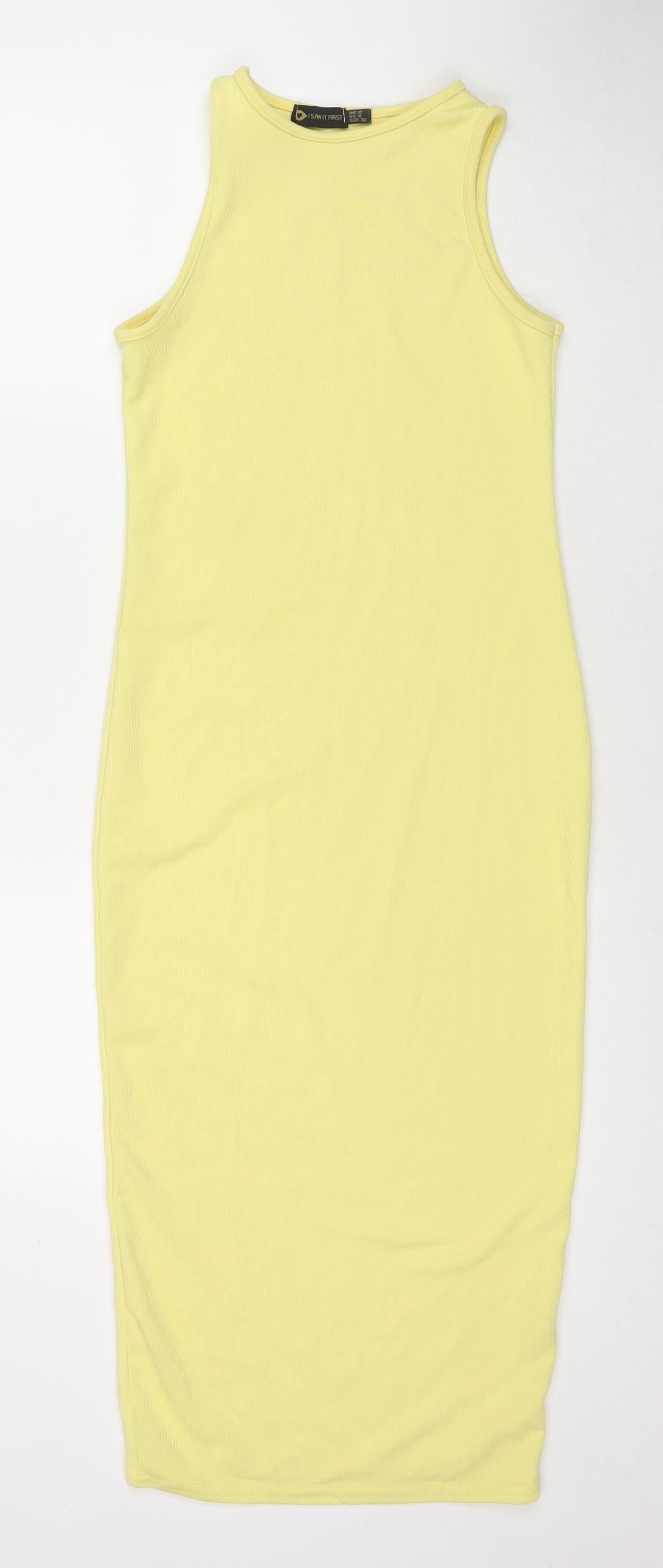 I SAW IT FIRST Womens Yellow Polyester Bodycon Size 8 Round Neck Pullover
