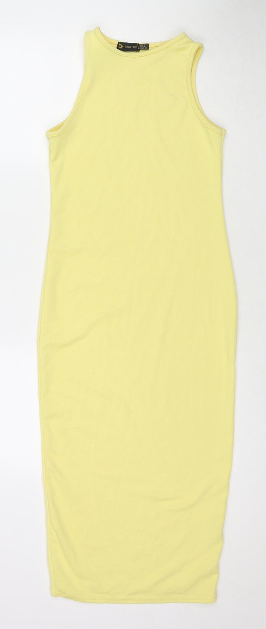 I SAW IT FIRST Womens Yellow Polyester Bodycon Size 8 Round Neck Pullover