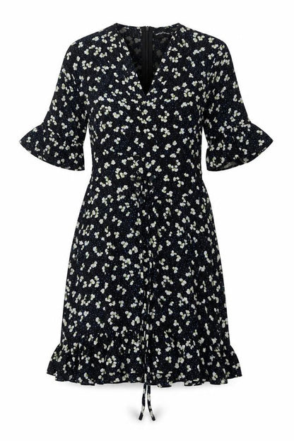 PRETTYLITTLETHING Womens Black Floral Polyester Fit & Flare Size 8 V-Neck Zip
