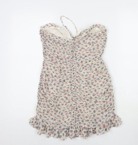 Zara Womens Beige Floral Polyester Bodycon Size S Sweetheart Zip - Strapless
