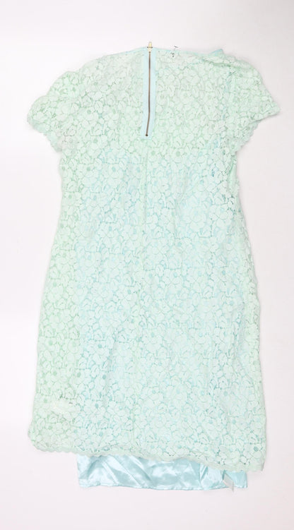 Marks and Spencer Womens Blue Cotton T-Shirt Dress Size 12 Round Neck Zip