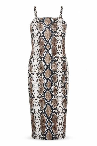 PRETTYLITTLETHING Womens Brown Animal Print Polyester Bodycon Size 8 Square Neck Pullover - Snake Pattern