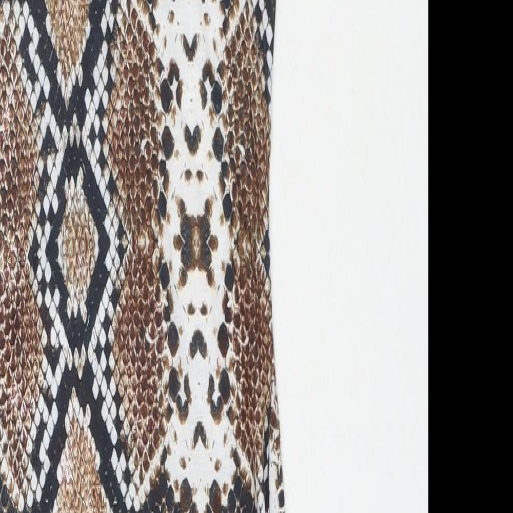 PRETTYLITTLETHING Womens Brown Animal Print Polyester Bodycon Size 8 Square Neck Pullover - Snake Pattern