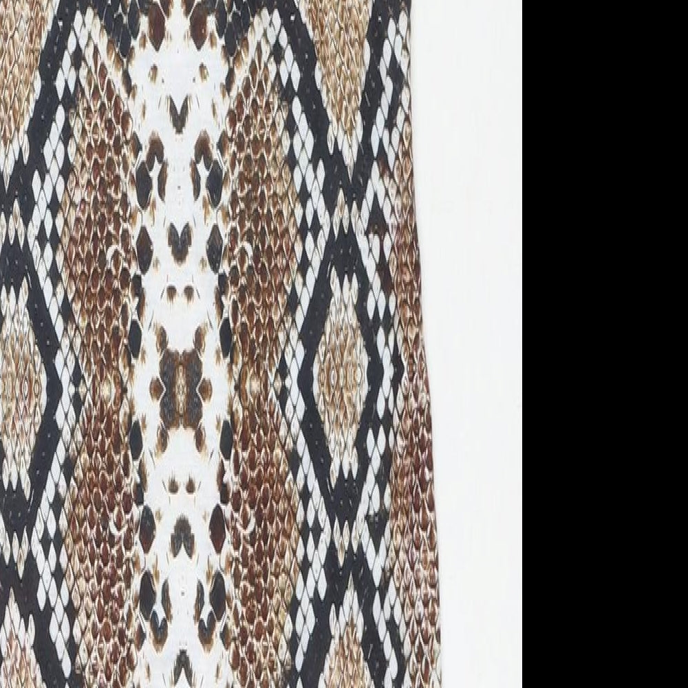 PRETTYLITTLETHING Womens Brown Animal Print Polyester Bodycon Size 8 Square Neck Pullover - Snake Pattern