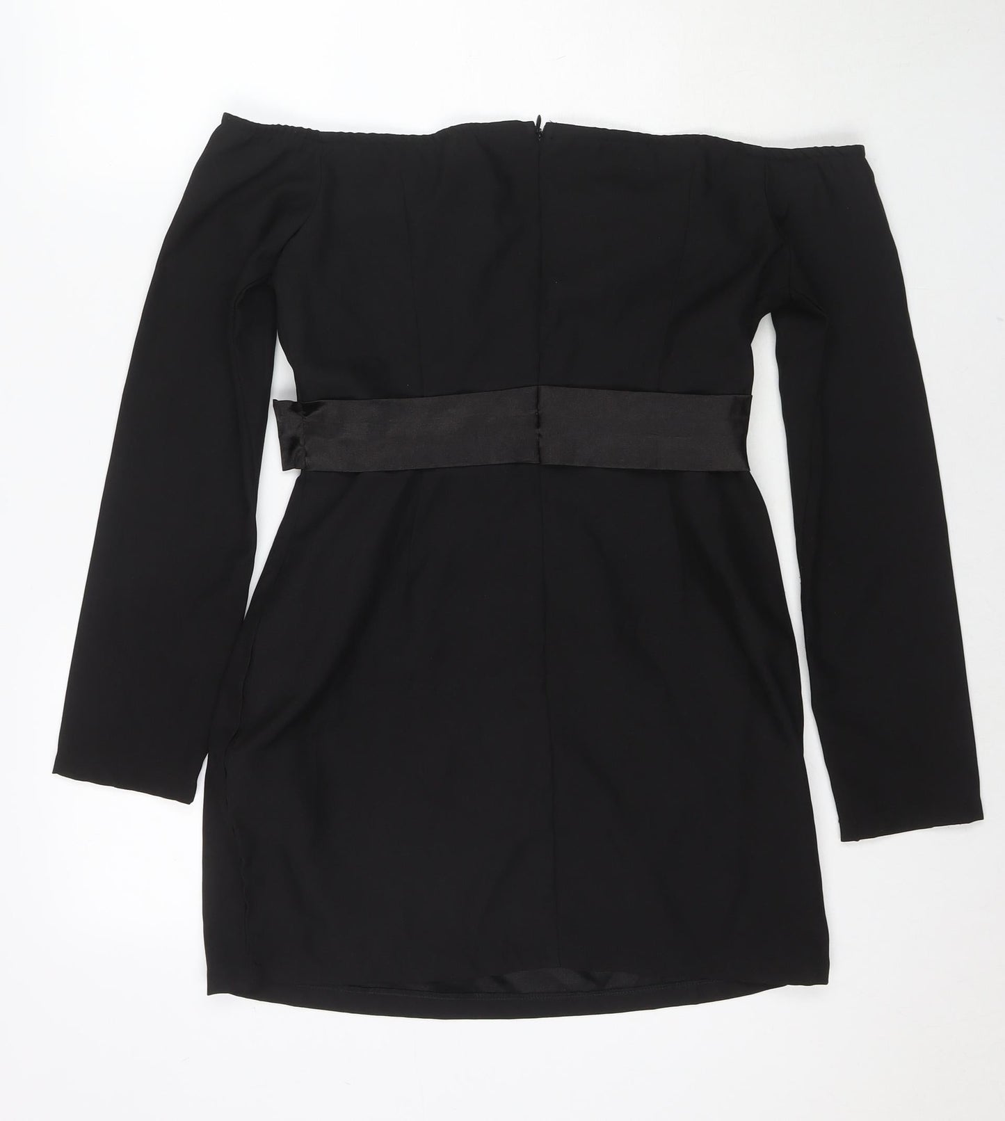 PRETTYLITTLETHING Womens Black Polyester Mini Size 12 Off the Shoulder Zip