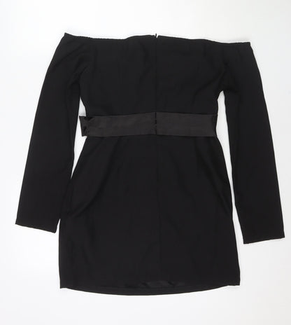 PRETTYLITTLETHING Womens Black Polyester Mini Size 12 Off the Shoulder Zip