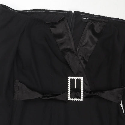 PRETTYLITTLETHING Womens Black Polyester Mini Size 12 Off the Shoulder Zip