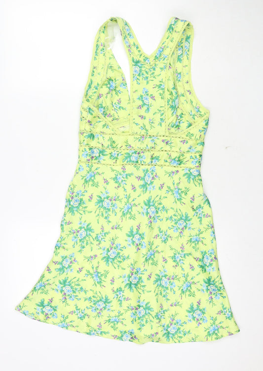 ASOS Womens Green Floral Polyester Tank Dress Size 6 V-Neck Button