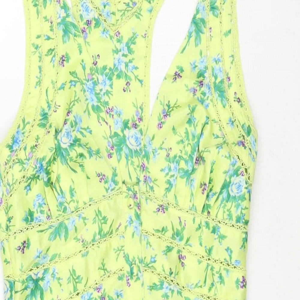 ASOS Womens Green Floral Polyester Tank Dress Size 6 V-Neck Button